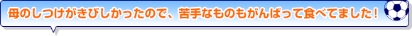 母のしつけがきびしかったので、苦手なものもがんばって食べてました！