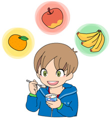 ゴハンと魚を食べているイラスト